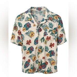 Jurassic World Park Men's Tropical Dinosaur Floral Hawaiian Camp Shirt XL